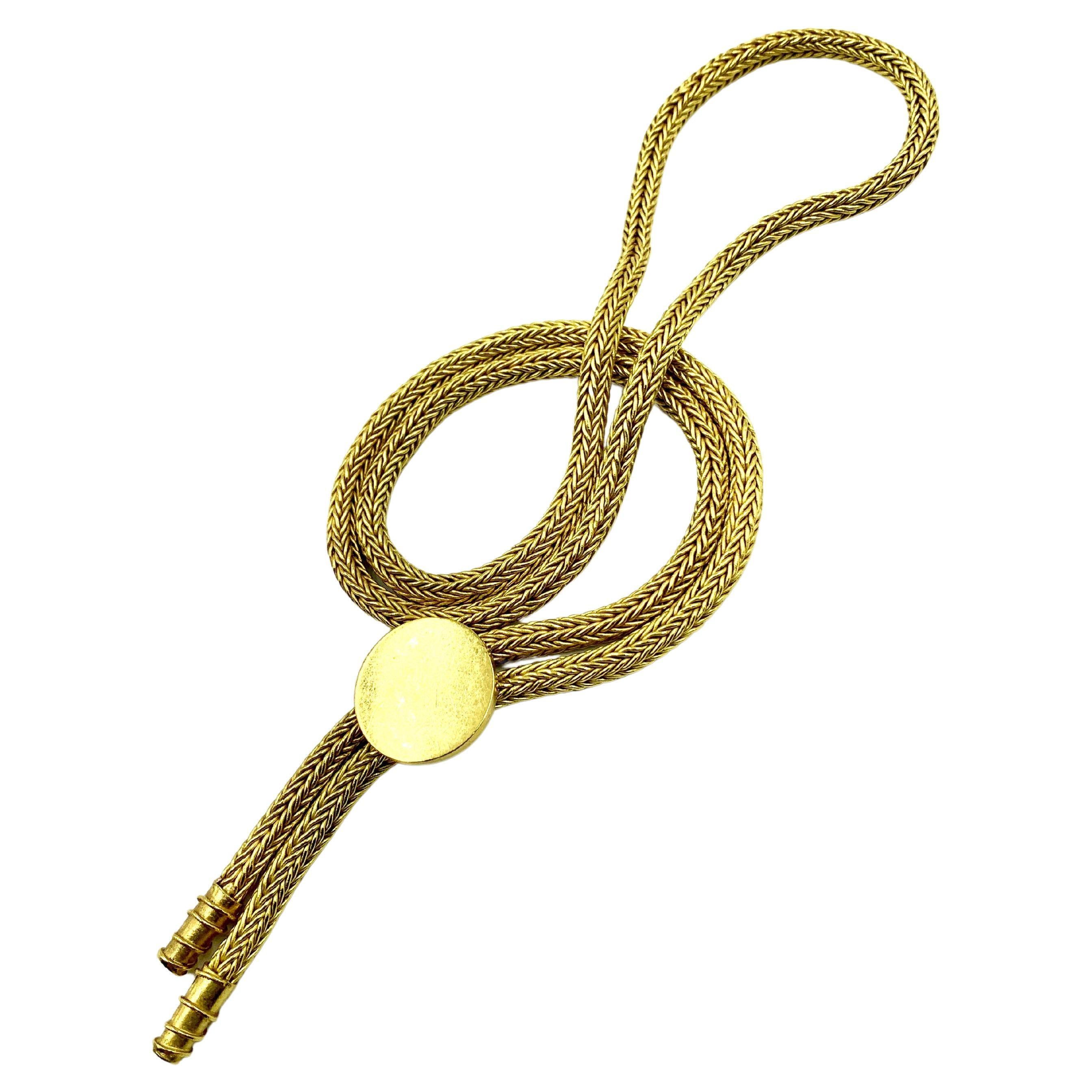 Rare Cowboy Core Vintage 22K Yellow Gold Bolo Tie Necklace by Luna Felix For Sale