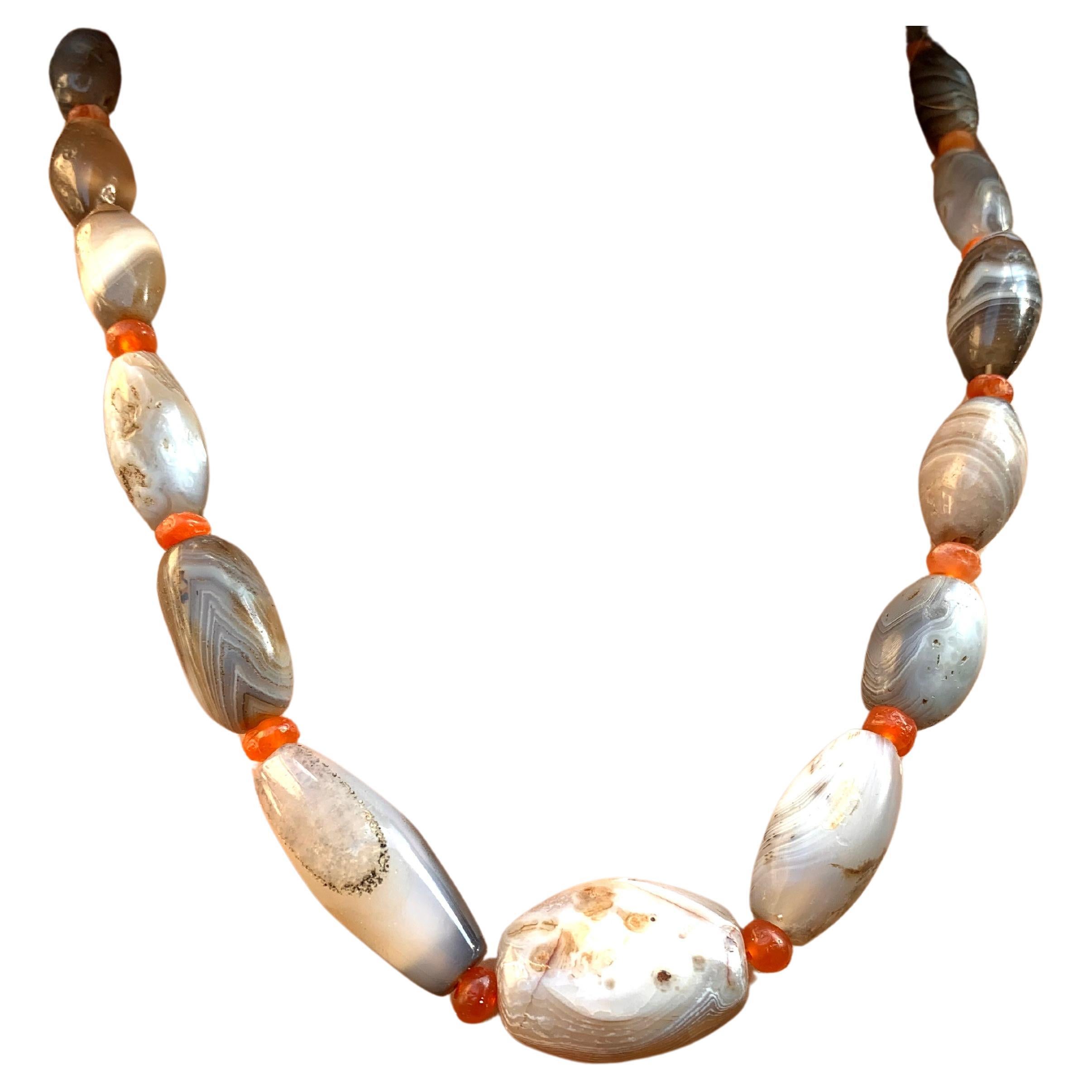 Ancient Bactrian Agate and Carnelian Bead Necklace, 3rd-2nd Millennium B.C. For Sale