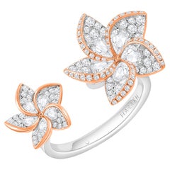 Harakh 1 Carat Colorless Diamond 18 Karat Gold Frangipani Floral Engagement Ring