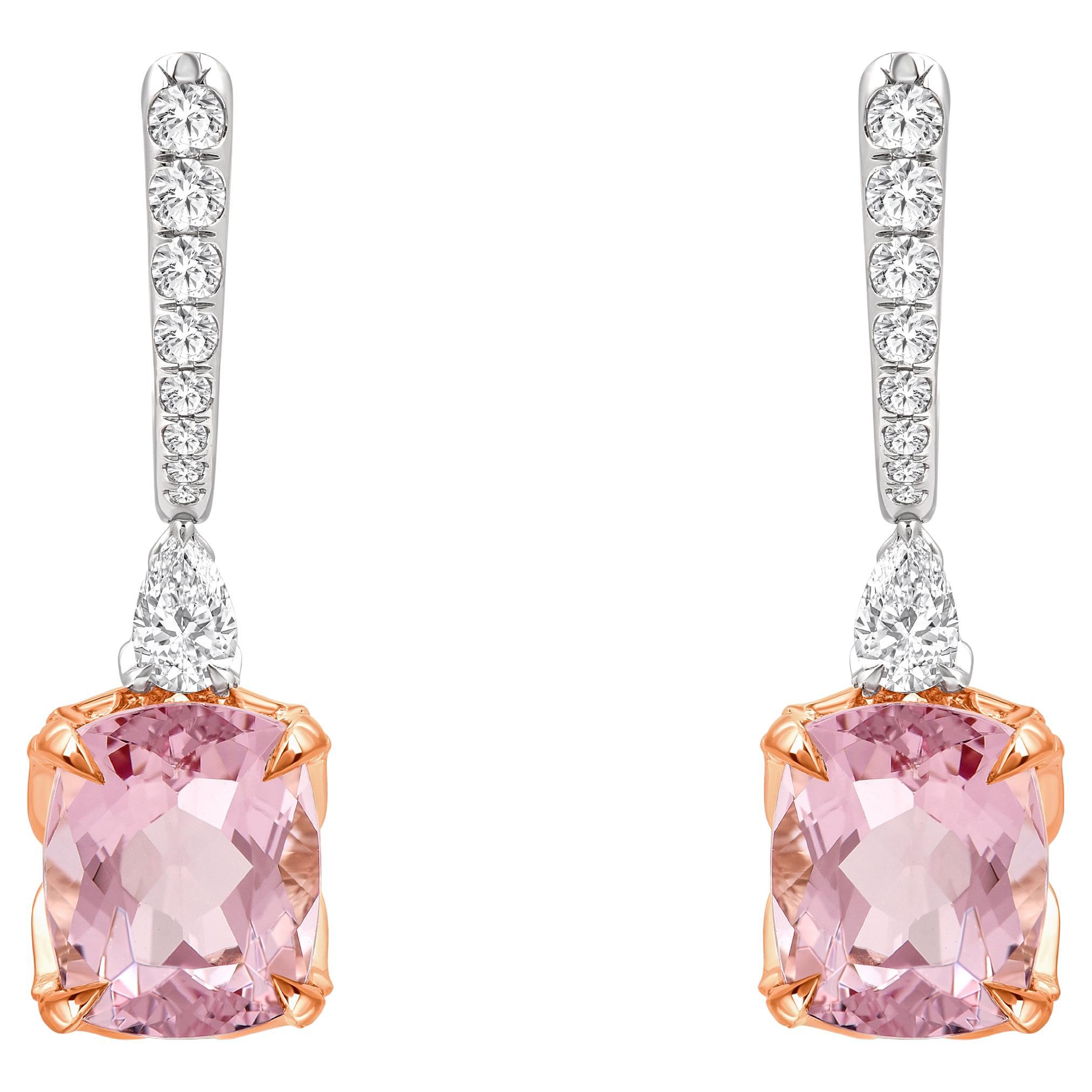 HARAKH 1/2 CT Nature Diamante incolore e Morganite Orecchini a goccia con pietre preziose