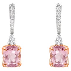 HARAKH 1/2 CT Nature Colorless Diamond 
Morganite Gemstone Drop Earrings