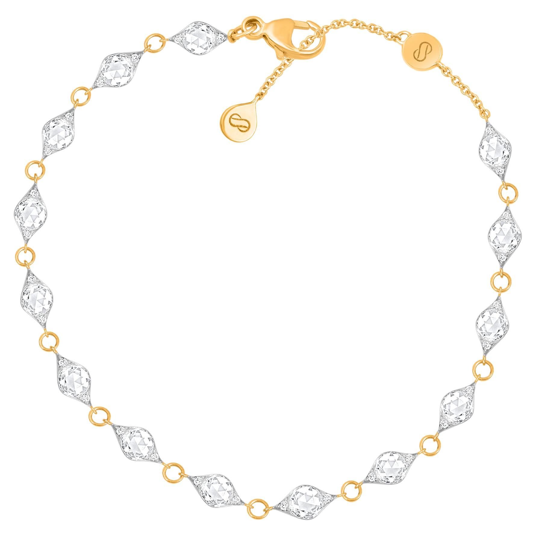 HARAKH Bracelet en diamants naturels incolores brillants et taille rose de 1 5/8 carat