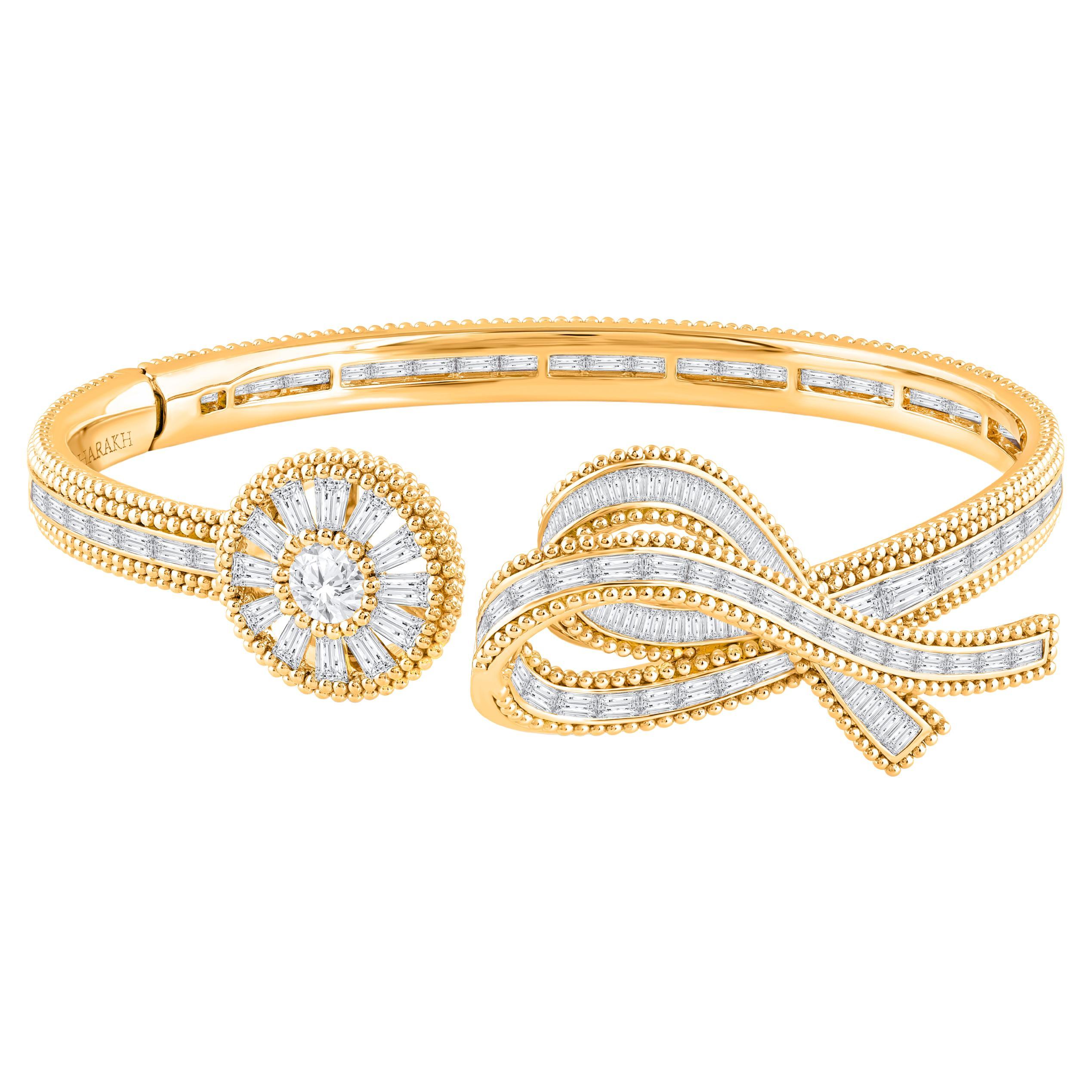 HARAKH 4 1/2 CT Diamante Incoloro 18 Kilates Oro Amarillo Lazo Luz Solar Brazalete