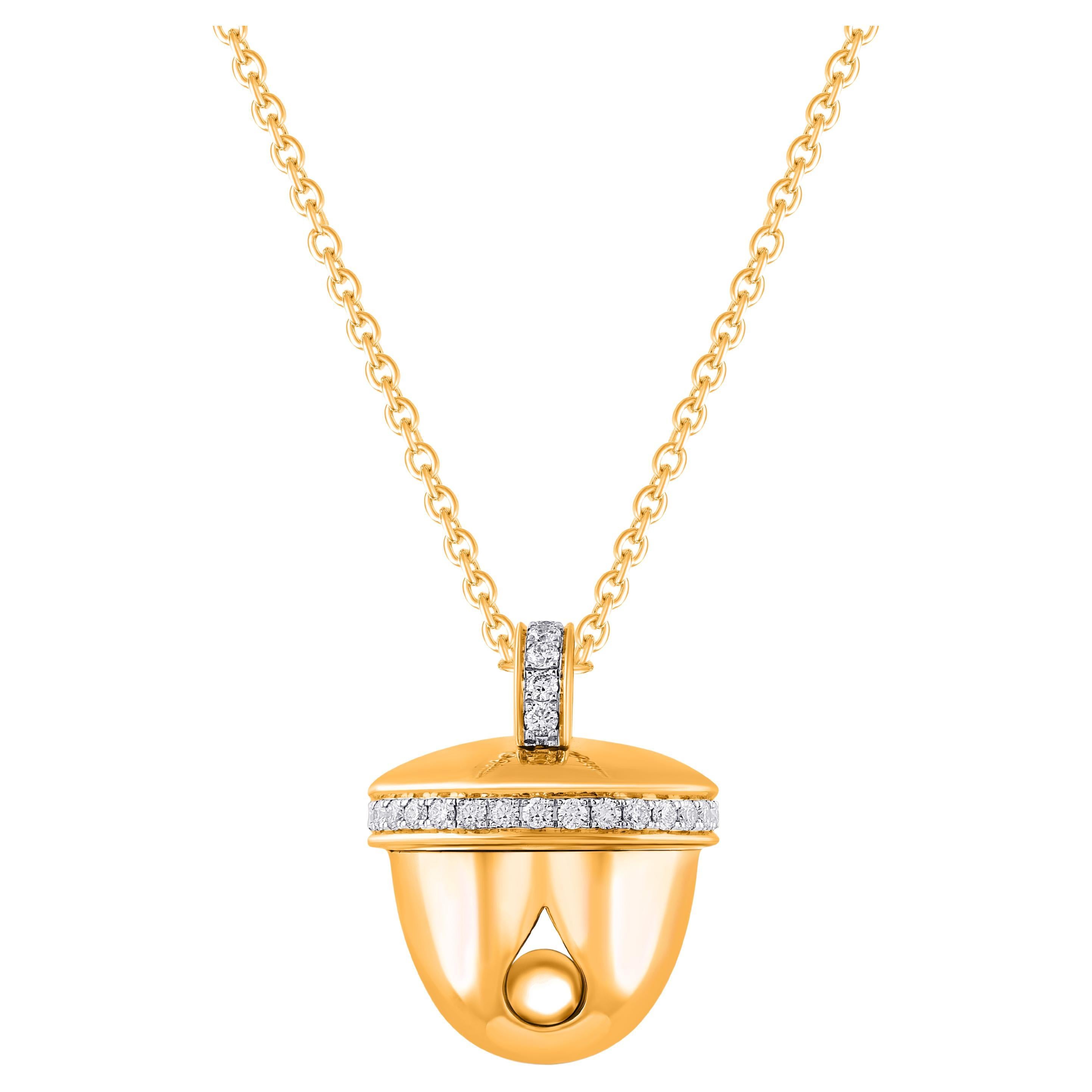 HARAKH 1/5 CT Halskette mit Ghunghroo-Anhänger, natürlicher farbloser Diamant