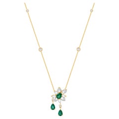 HARAKH 1 1/4 CT Natural Colorless Diamond Emerald Cascade Pendant