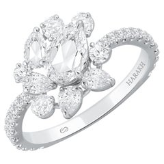HARAKH 1 1/3 CT Brillant & Rosenschliff Natürlicher farbloser Diamant Cascade Ring