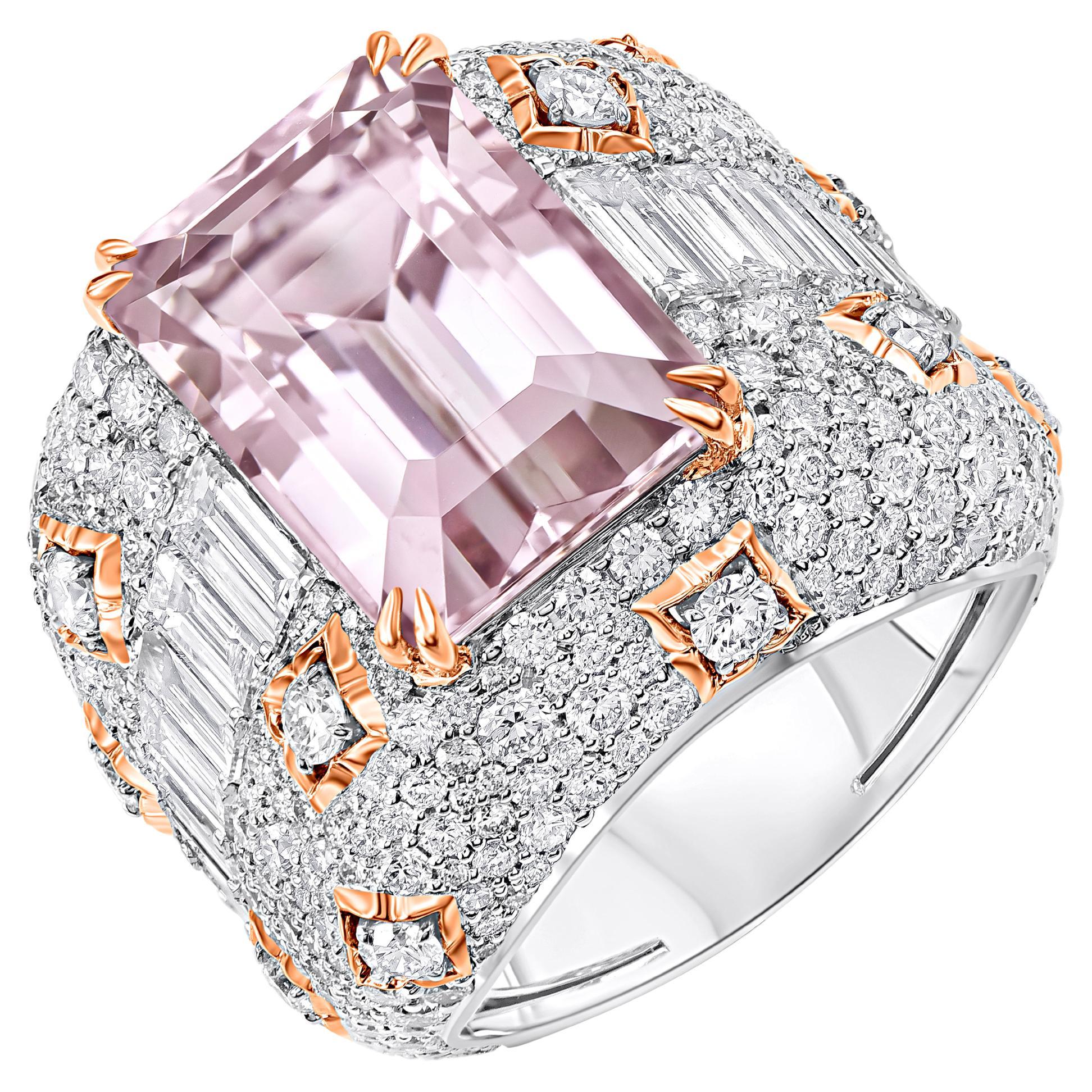 HARAKH 5 Carat Colorless Diamond and Pink Tourmaline Mandala  18KT Gold Ring For Sale