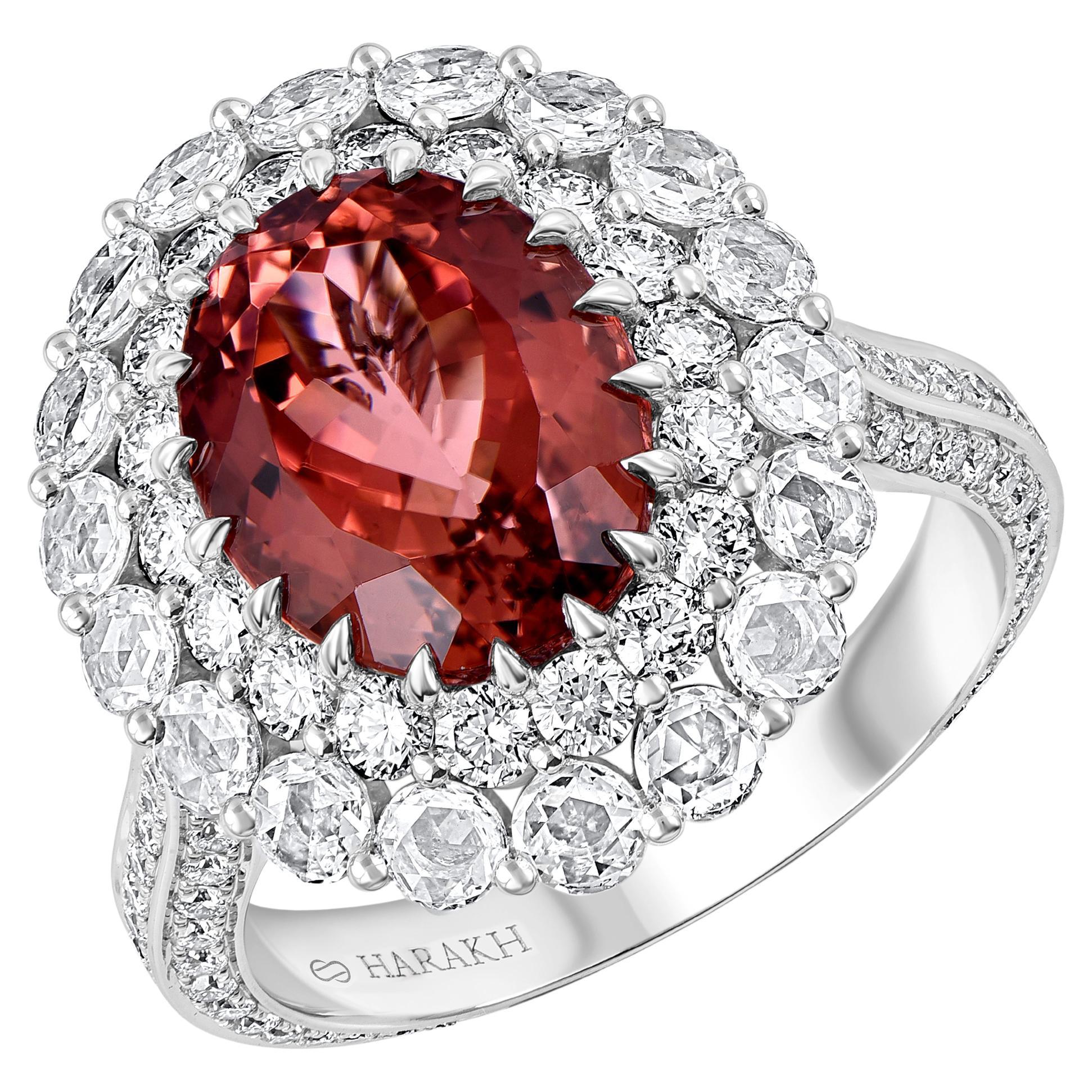 HARAKH 18KT Gold Colorless Diamond and Padparadscha Tourmaline Cascade Ring