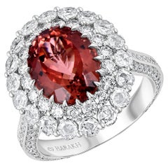 HARAKH 18KT Gold Colorless Diamond and Padparadscha Tourmaline Cascade Ring