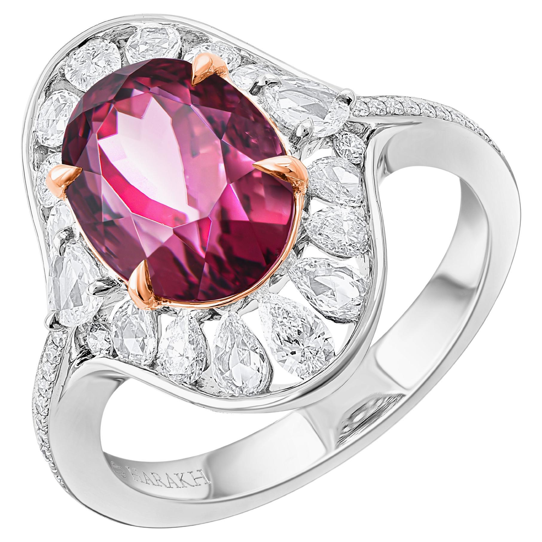 HARAKH 18KT Gold Colorless Diamond and Purplish Pink Tourmaline Cascade Ring