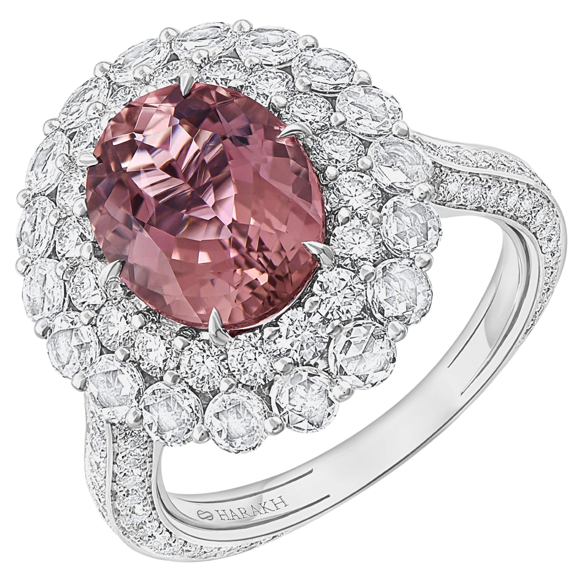 HARAKH 18KT Gold Colorless Diamond and Pink Tourmaline Cascade Ring