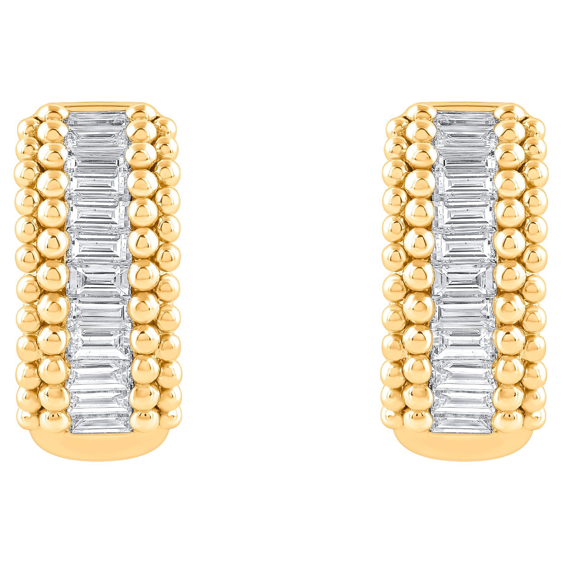 HARAKH 1/2 CT Diamante incolore in oro giallo 18 KT Orecchini a cerchio con luce solare