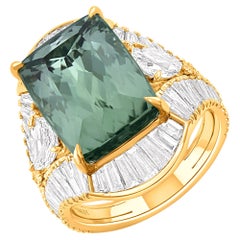HARAKH 3 7/8 CT Diamond & Green Tourmaline Sunlight Botanic Glow Statement Ring