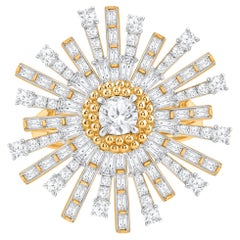 HARAKH 1 1/5 CT farbloser Diamant 18K Gelbgold Sonne-Glanz Sonnenlicht Ring