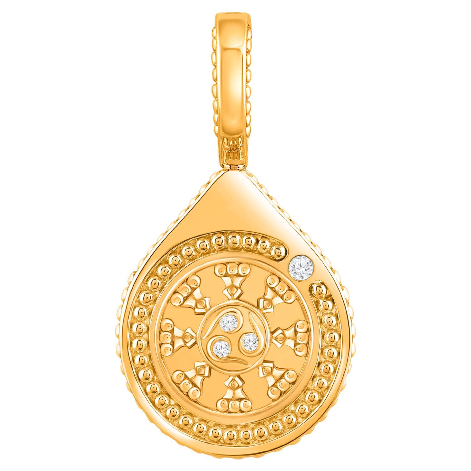 HARAKH 0.17 Colorless Diamond Drop of JOY Serenity Charm-Pendant 18K Yellow Gold For Sale