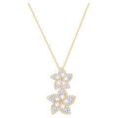 HARAKH 1 1/2 CT Colorless Diamond Frangipani Floral Pendant Necklace 18KT Gold