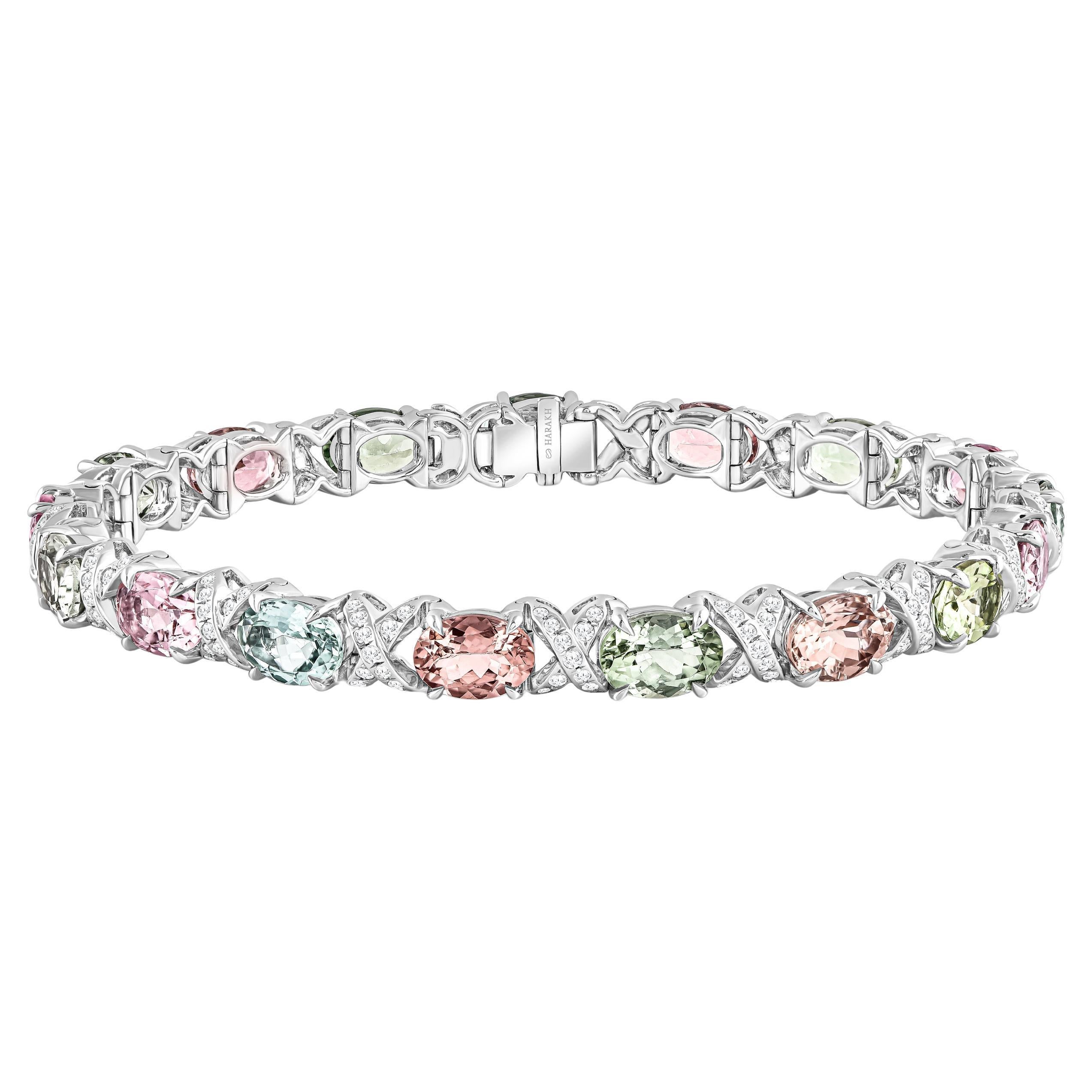 HARAKH Pulsera Gota de Lluvia de Diamante Incoloro y Turmalina de 7/8 Quilates en Oro de 18 KT