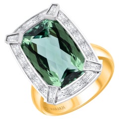 HARAKH 1 5/8 Carat Colorless Diamond 
Green Tourmaline Sunlight Statement Ring
