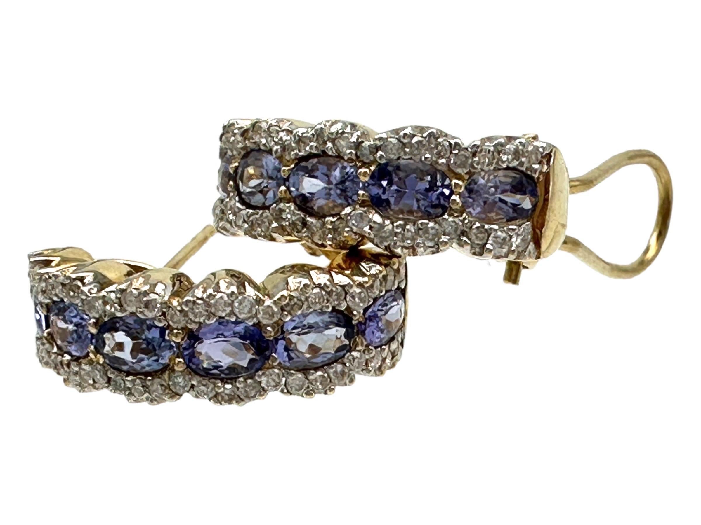 14kt Tanzanite and Diamond Halo Hoop Earrings 1.89 Carat 1