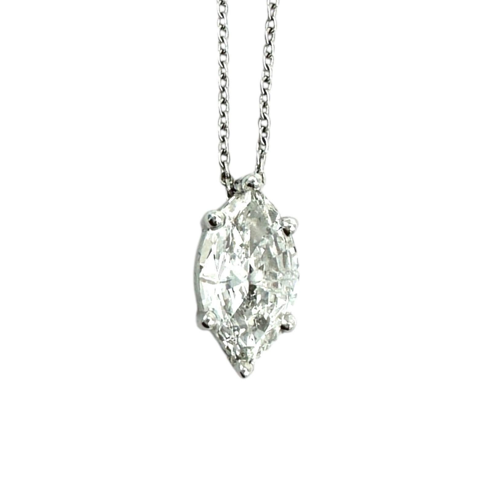 1.70 Carat Marquise Cut Natural Diamond Solitaire Pendant SI2-H 14K White Gold For Sale 1
