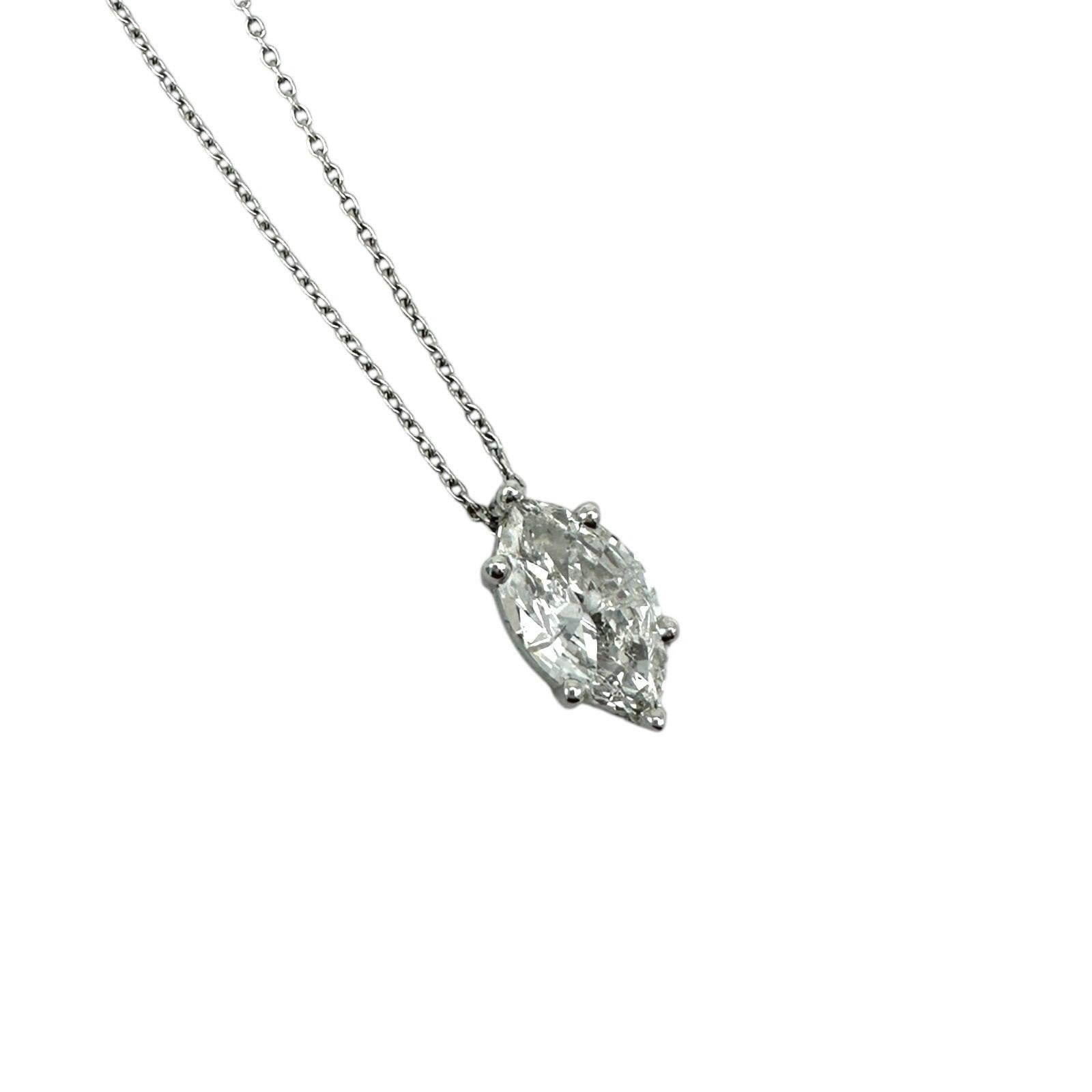 1.70 Carat Marquise Cut Natural Diamond Solitaire Pendant SI2-H 14K White Gold For Sale 2
