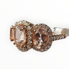 14 Kt Rose Gold 2.75ct. Morganite and .75ct Diamond Halo Ring (10mm wide)