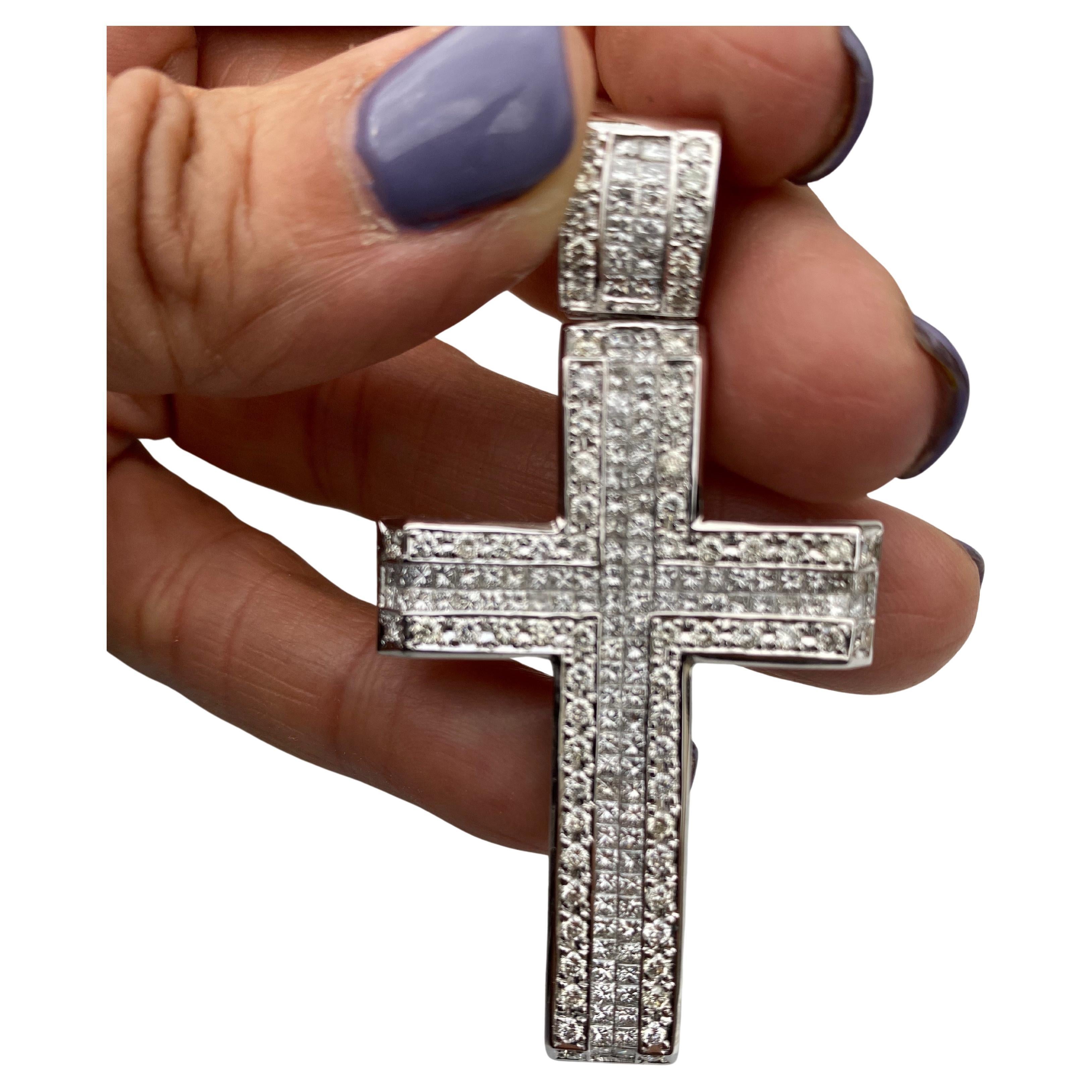 7 Carat Diamond Cross Pendant 18 Karat, VS F/G Quality 2.70 Inches For Sale
