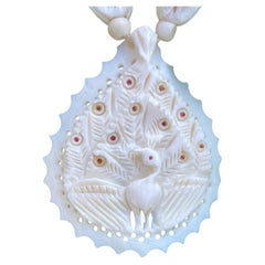 Peacock Ivory Colored Beads with Hanging Pendant Artisan Style