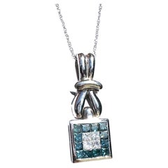 Blue & White Diamond Necklace 1.50 Carat Invisible Style 18 Karat