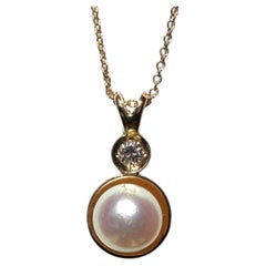 AAA Quality 8.20mm Cultured White Pearl and Diamond Pendant