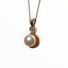 AAA Quality 8.20mm Cultured White Pearl and Diamond Pendant