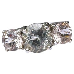 14kt Morganite and Prasiolite 3-stone Gemstone Ring 3.75 karat total weight 