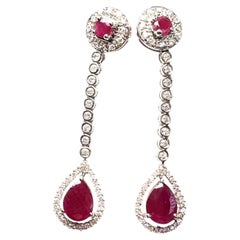 Elegant 14K Gold Ruby & Diamond Linear Drop Earrings