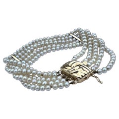 Vintage 14K Yellow Gold Five-Strand White Pearl Bracelet