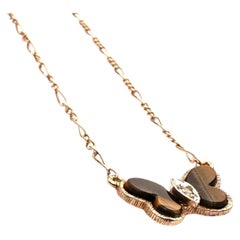 Mid-Century Inspired Yellow Gold, Tiger's Eye Butterfly Pendant Necklace