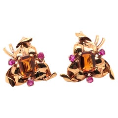 14 Kt Tiffany & Co. Rose Gold Citrine and Ruby Retro Earrings