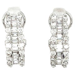Contemporary Baguette and Round Brilliant Diamond Earrings
