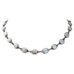 Contemporary Fresh Water Pearl Diamond and 18k White Gold Necklace