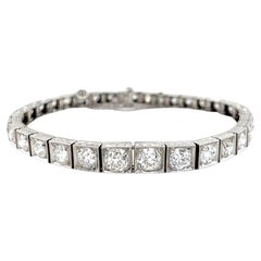Art Deco Platinum and 8 Carat Old Mine Cut Diamond Bracelet