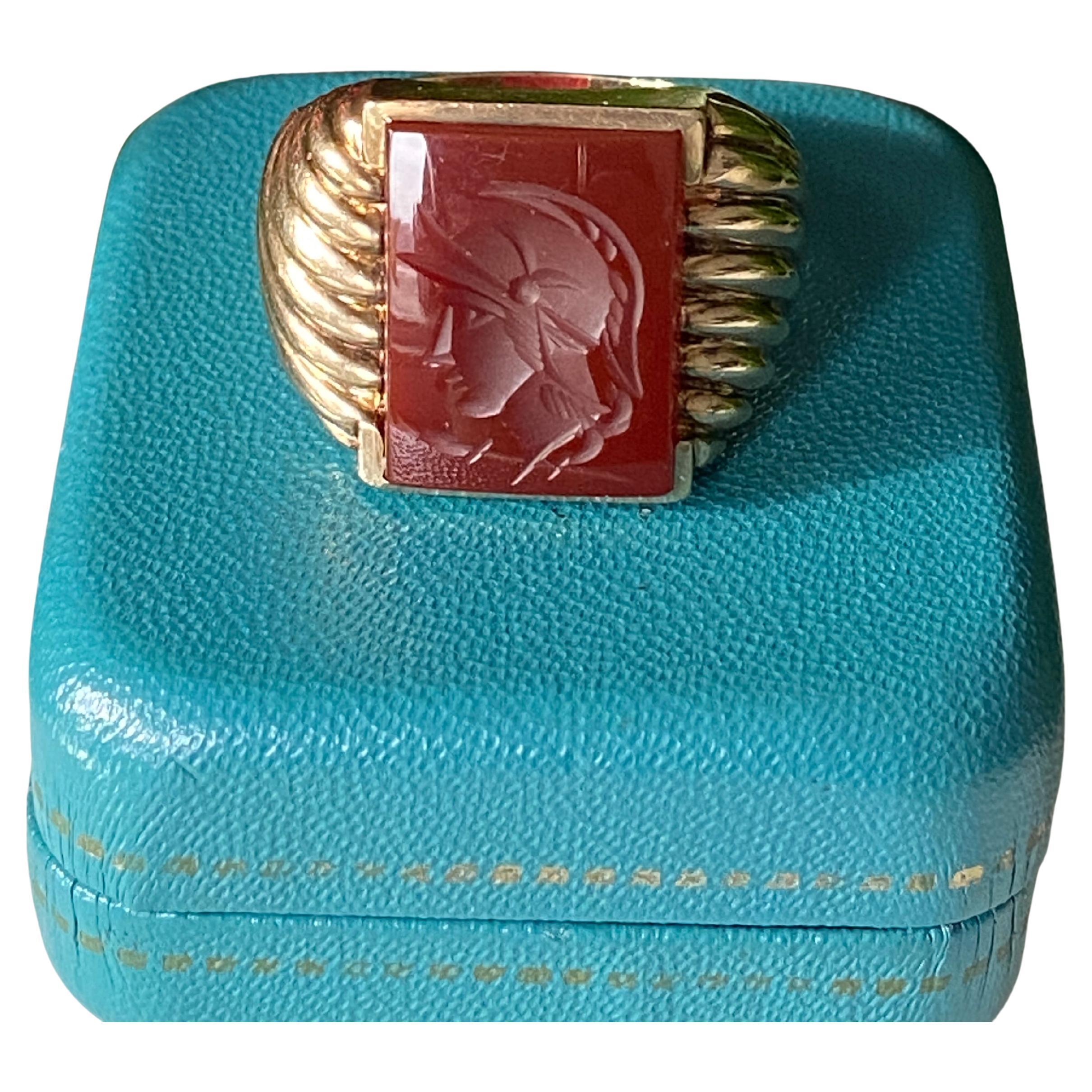Vintage 1960s 10 Karat Yellow Gold Carnelian Intaglio Ring