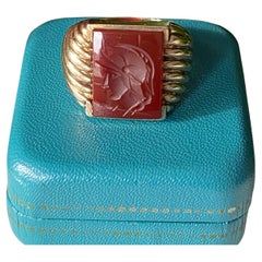 Vintage 1960s 10 Karat Yellow Gold Carnelian Intaglio Ring