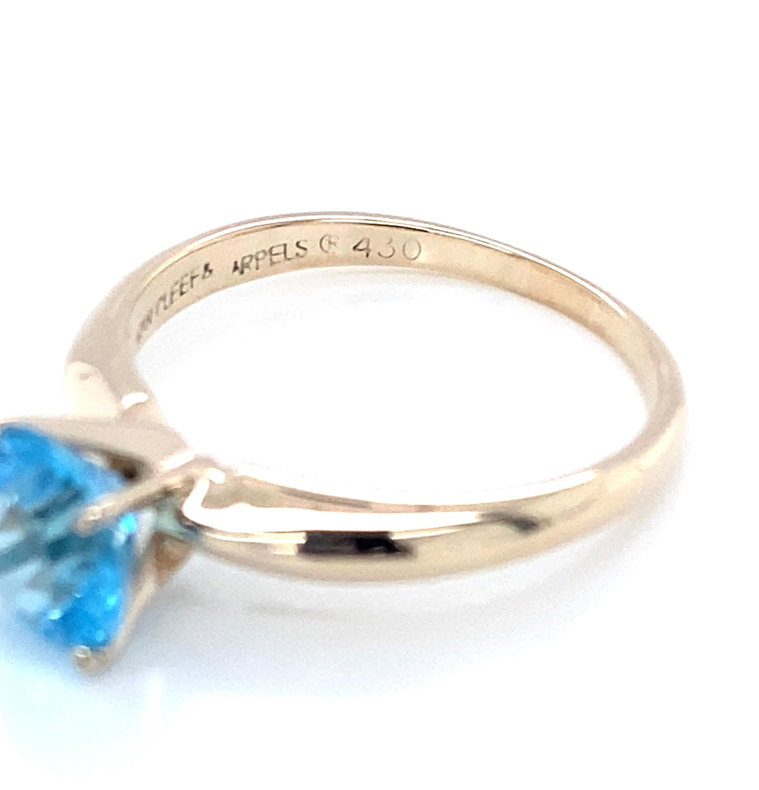 da uomo o donna Van Cleef & Arpels Anello vintage in oro giallo 14 carati con topazio blu svizzero in vendita
