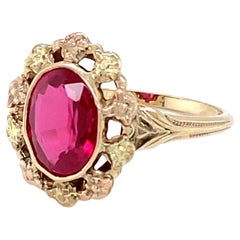 Vintage 1930s Synthetic Ruby 10 Karat Yellow & Rose Gold Ring