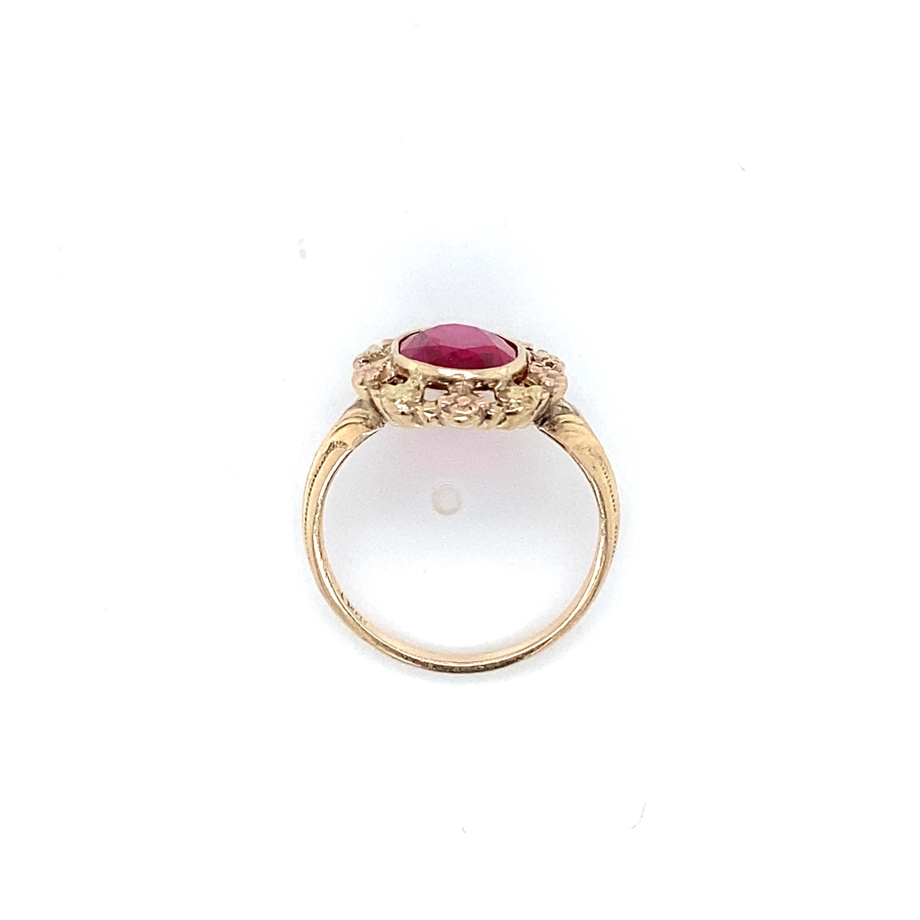 Vintage 1930s Synthetischer Rubin 10 Karat Gelb & Rose Gold Ring (Art déco) im Angebot
