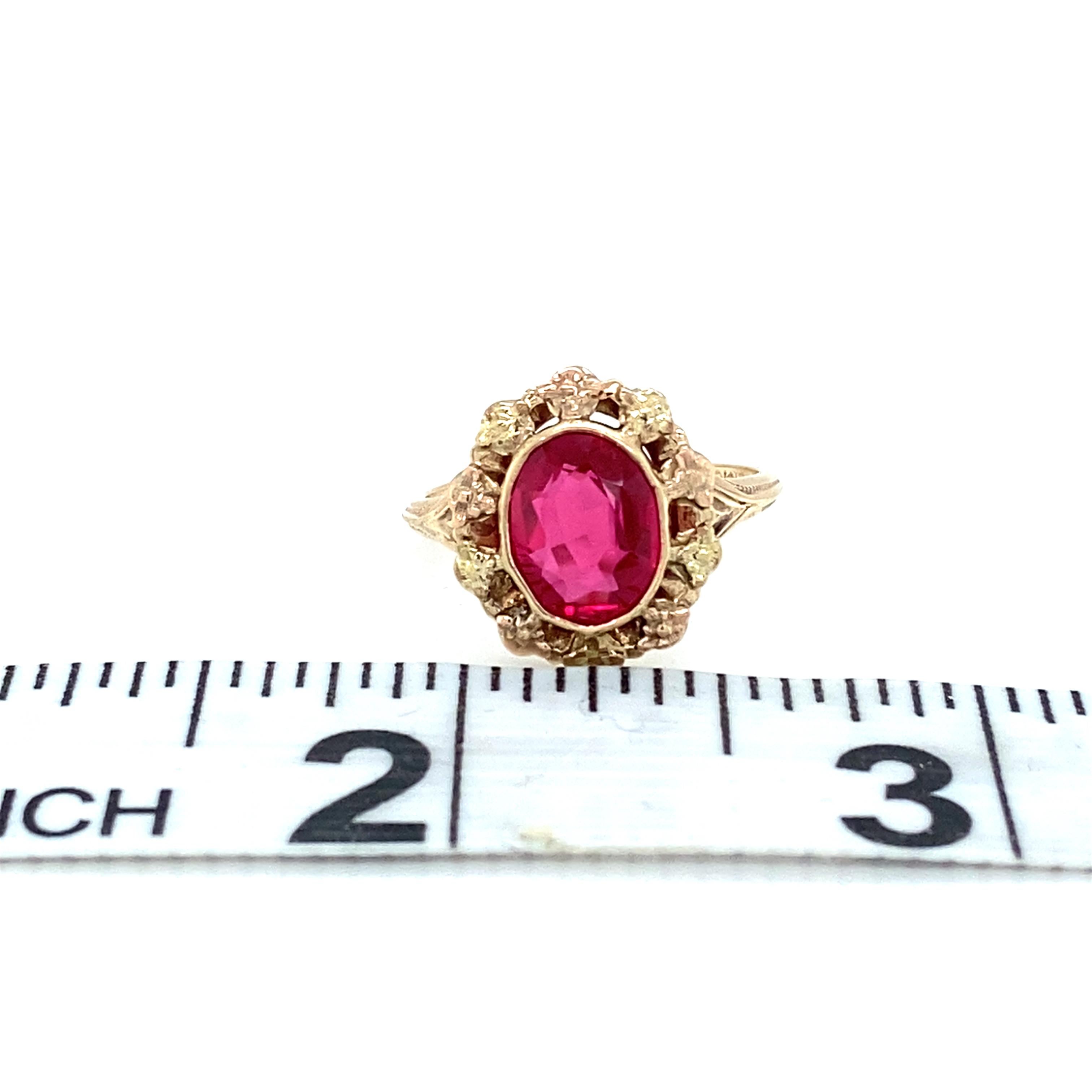 Vintage 1930s Synthetischer Rubin 10 Karat Gelb & Rose Gold Ring im Angebot 2