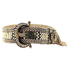Mid Century 14k Yellow Gold Belt Buckle Adjustable Bracelet 1960s