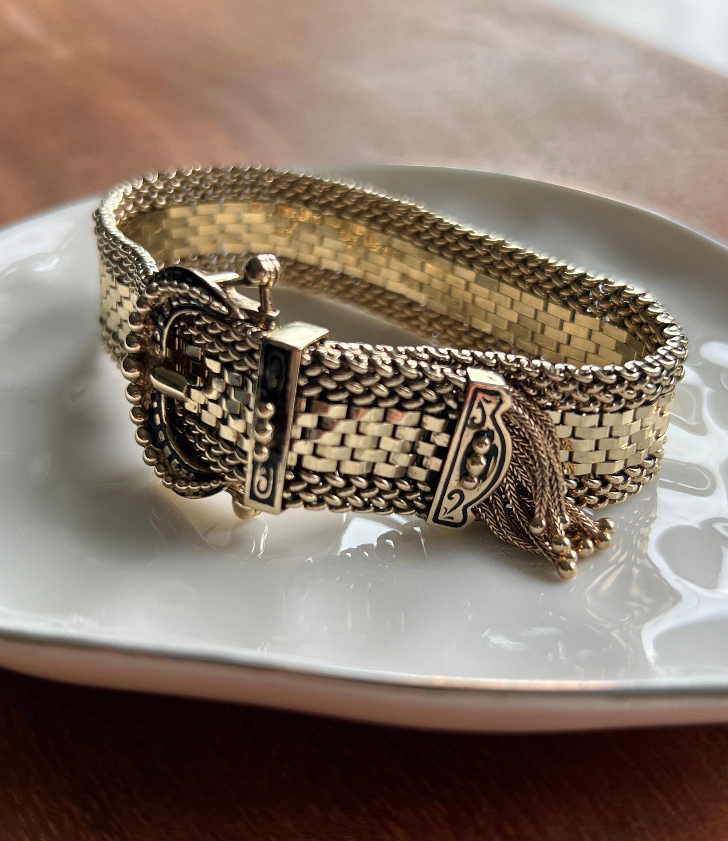 Bracelet ajustable boucle de ceinture en or jaune 14k du milieu du siècle dernier 1960 en vente 4