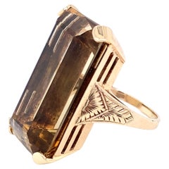 26 Carat Emerald Cut Citrine and 14K Rose Gold 1960s Cocktail Ring
