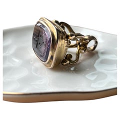 Victorian 10k Gold Amethyst "In Domino Confido" Heraldic Crest Watch Fob Seal