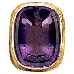 Victorian 10k Gold Amethyst "In Domino Confido" Heraldic Crest Watch Fob Seal